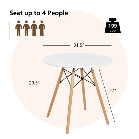 Round Modern Dining Table with Solid Wooden Leg-White - Color: White W2B