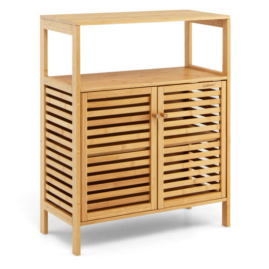 Bamboo Bathroom Floor Storage Cabinet with Shutter Doors-Natural W2B