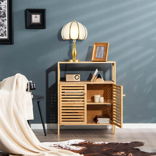 Bamboo Bathroom Floor Storage Cabinet with Shutter Doors-Natural W2B