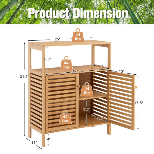 Bamboo Bathroom Floor Storage Cabinet with Shutter Doors-Natural W2B