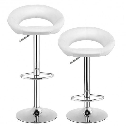 Height Adjustable Bar Stools Set of 2 with Hollow Back and Footrest-White W2B