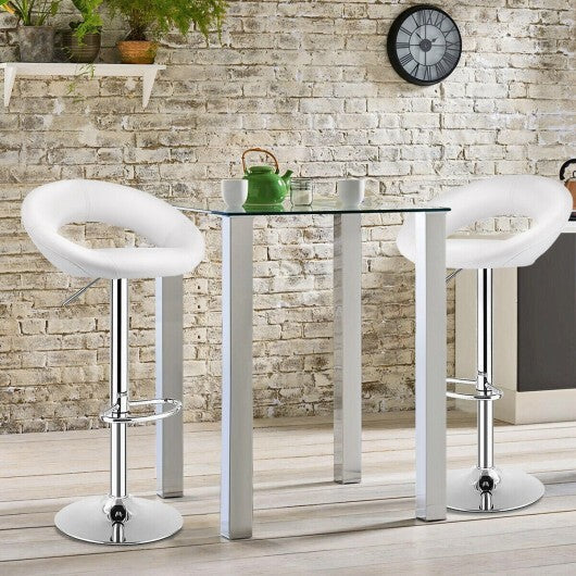 Height Adjustable Bar Stools Set of 2 with Hollow Back and Footrest-White W2B