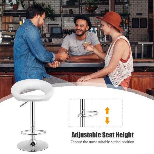 Height Adjustable Bar Stools Set of 2 with Hollow Back and Footrest-White W2B