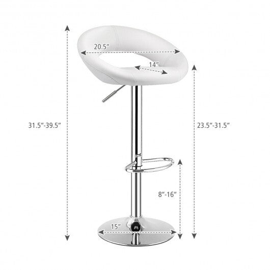 Height Adjustable Bar Stools Set of 2 with Hollow Back and Footrest-White W2B