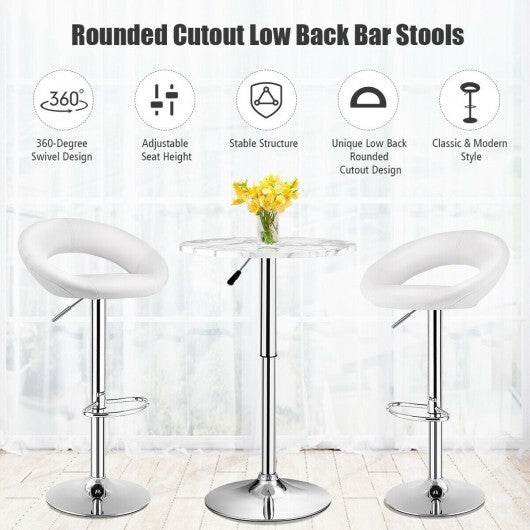 Height Adjustable Bar Stools Set of 2 with Hollow Back and Footrest-White W2B