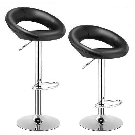 Height Adjustable Bar Stools Set of 2 with Hollow Back and Footrest-White W2B