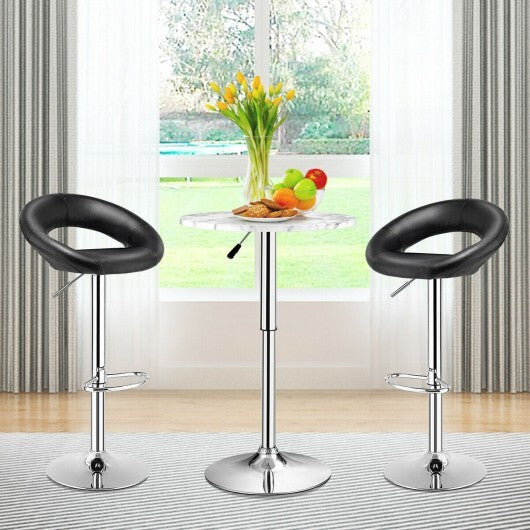 Height Adjustable Bar Stools Set of 2 with Hollow Back and Footrest-White W2B