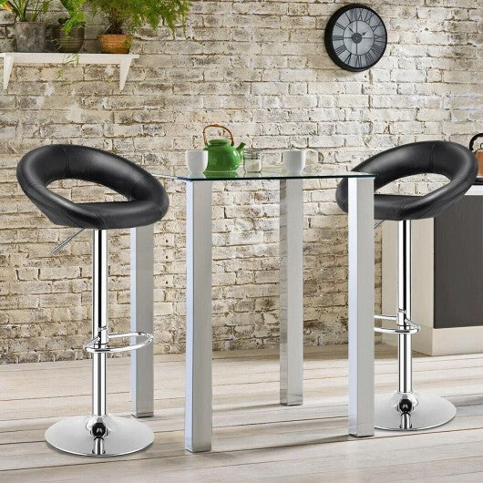 Height Adjustable Bar Stools Set of 2 with Hollow Back and Footrest-White W2B