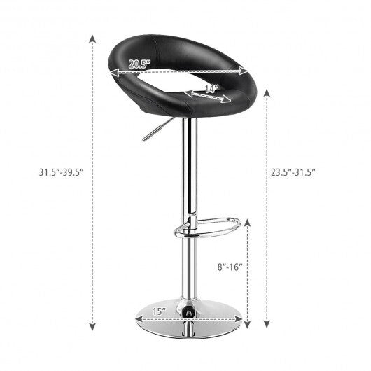 Height Adjustable Bar Stools Set of 2 with Hollow Back and Footrest-White W2B