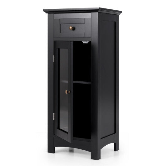 Bathroom Freestanding Storage Cabinet with Single Glass Door-Brown