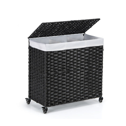 Laundry Hamper with Wheels and Lid-Black W2B