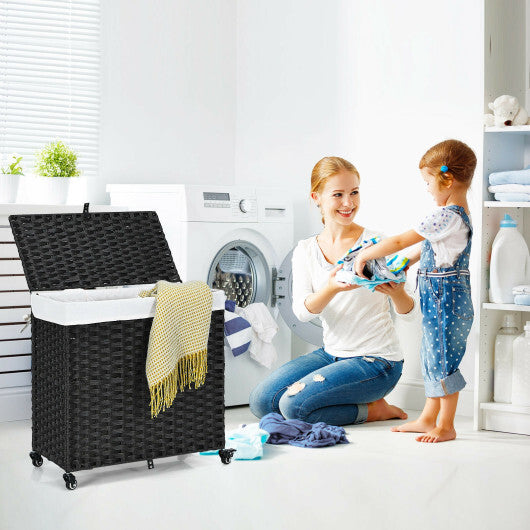 Laundry Hamper with Wheels and Lid-Black W2B