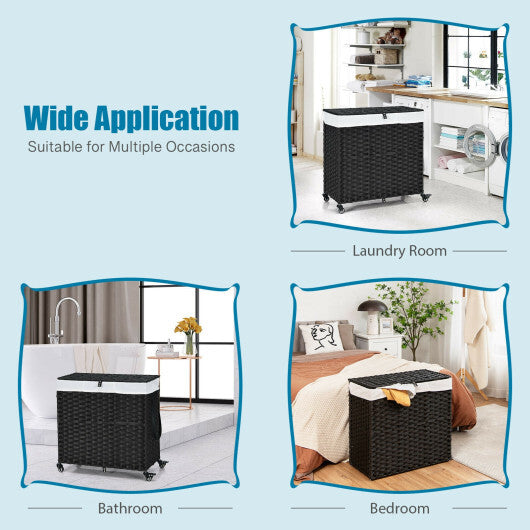 Laundry Hamper with Wheels and Lid-Black W2B
