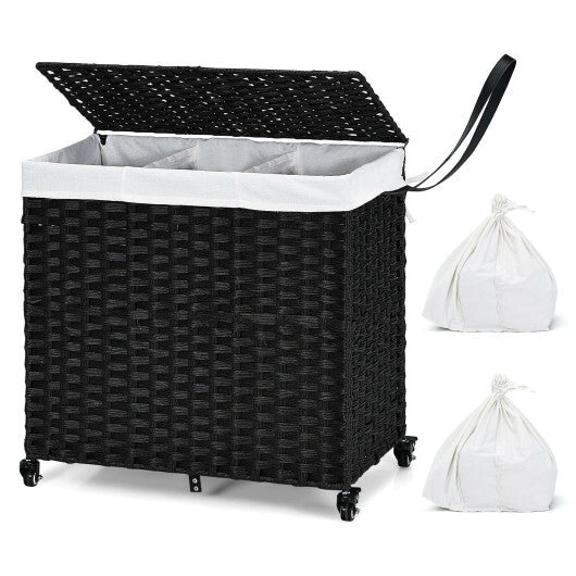 Laundry Hamper with Wheels and Lid-Black W2B