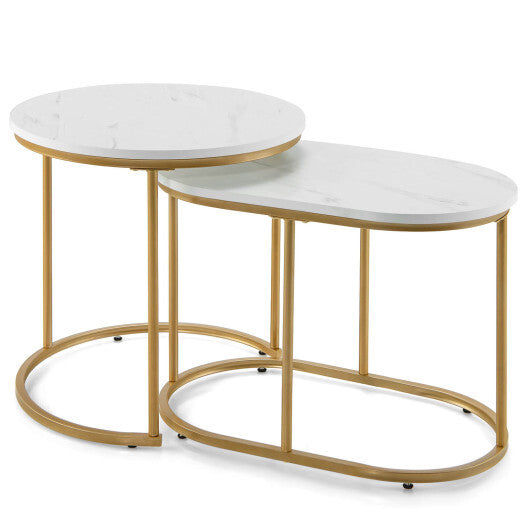 Modern Nesting Coffee Table Set of 2-White - Color: White W2B