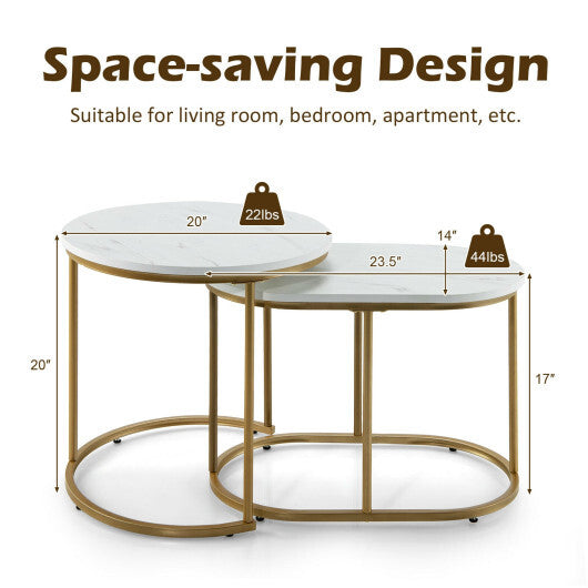 Modern Nesting Coffee Table Set of 2-White - Color: White W2B