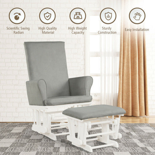 Baby Nursery Relax Rocker Rocking Chair Glider and Ottoman Cushion Set-Gray W2B