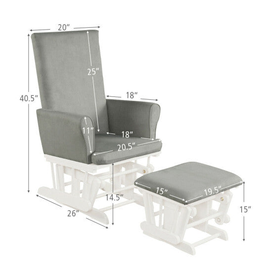 Baby Nursery Relax Rocker Rocking Chair Glider and Ottoman Cushion Set-Gray W2B