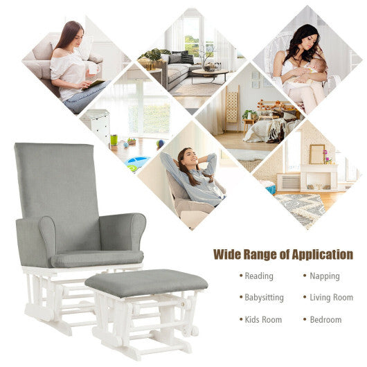Baby Nursery Relax Rocker Rocking Chair Glider and Ottoman Cushion Set-Gray W2B