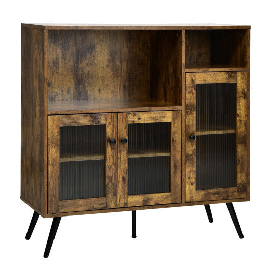 Buffet Kitchen Storage Cupboard with Glass Door and Adjustable Shelves-Rustic Brown - Color: Rustic Brown W2B