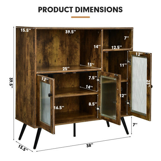 Buffet Kitchen Storage Cupboard with Glass Door and Adjustable Shelves-Rustic Brown - Color: Rustic Brown W2B