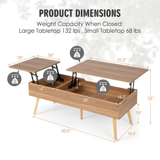 47 Inch Lift Top Coffee Table with 2 Hidden Compartments-Black W2B