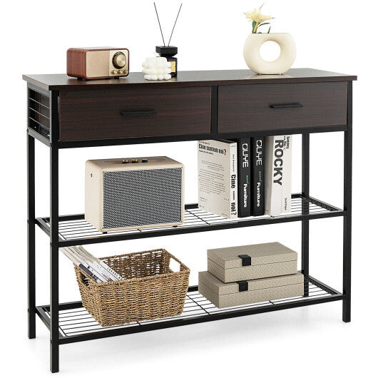 39.5 Inch Entryway Table with 2 Drawers and 2-Tier Shelves-Dark Brown W2B