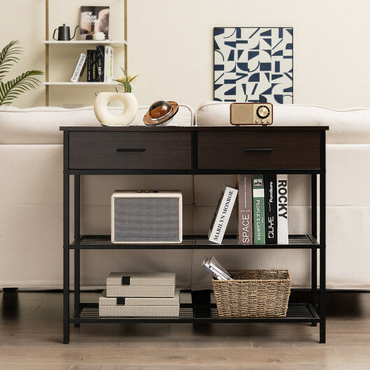 39.5 Inch Entryway Table with 2 Drawers and 2-Tier Shelves-Dark Brown W2B