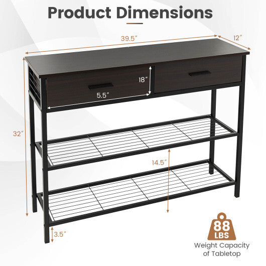 39.5 Inch Entryway Table with 2 Drawers and 2-Tier Shelves-Dark Brown W2B