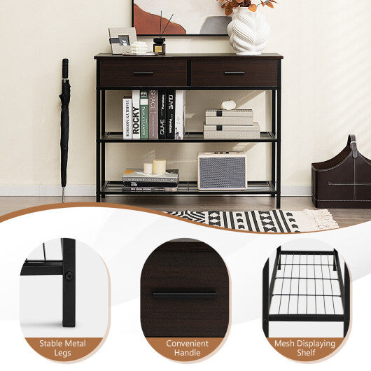 39.5 Inch Entryway Table with 2 Drawers and 2-Tier Shelves-Dark Brown W2B