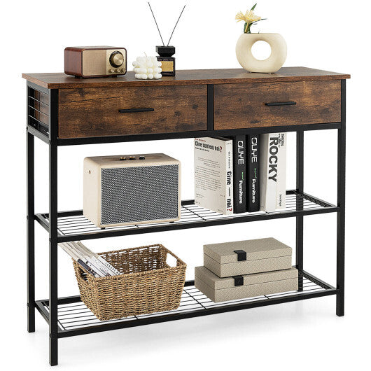 39.5 Inch Entryway Table with 2 Drawers and 2-Tier Shelves-Dark Brown W2B