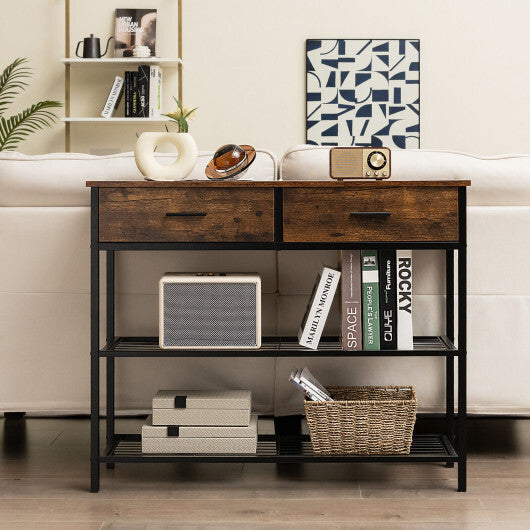 39.5 Inch Entryway Table with 2 Drawers and 2-Tier Shelves-Dark Brown W2B