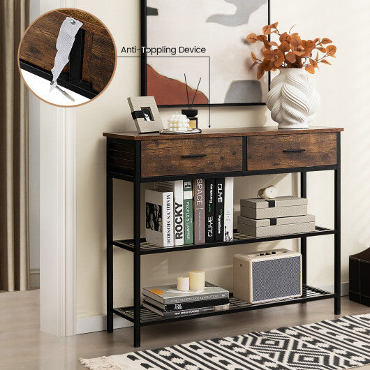 39.5 Inch Entryway Table with 2 Drawers and 2-Tier Shelves-Dark Brown W2B