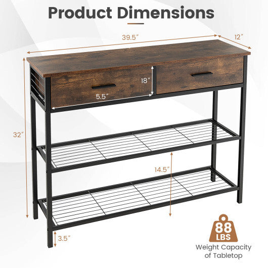39.5 Inch Entryway Table with 2 Drawers and 2-Tier Shelves-Dark Brown W2B