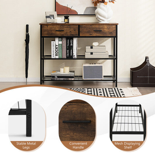 39.5 Inch Entryway Table with 2 Drawers and 2-Tier Shelves-Dark Brown W2B