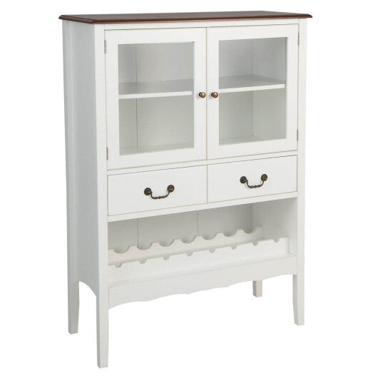 Sideboard Buffet Cabinet with 2 Tempered Glass Doors-White - Color: White W2B