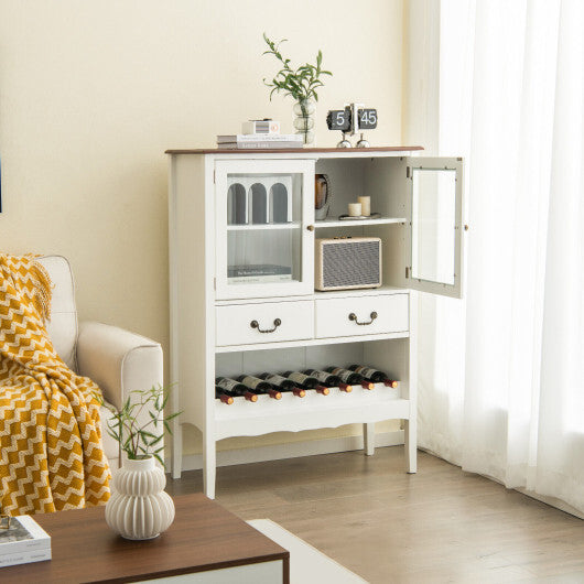 Sideboard Buffet Cabinet with 2 Tempered Glass Doors-White - Color: White W2B