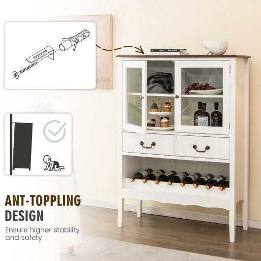 Sideboard Buffet Cabinet with 2 Tempered Glass Doors-White - Color: White W2B