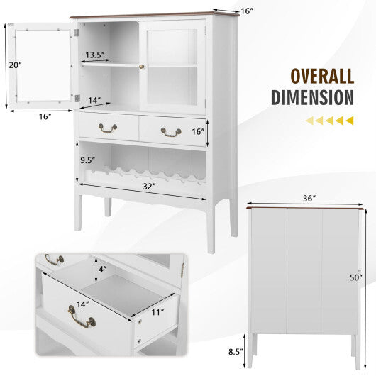 Sideboard Buffet Cabinet with 2 Tempered Glass Doors-White - Color: White W2B