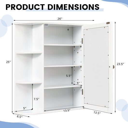Multipurpose Mount Wall Mirror Bathroom Storage Cabinet-White