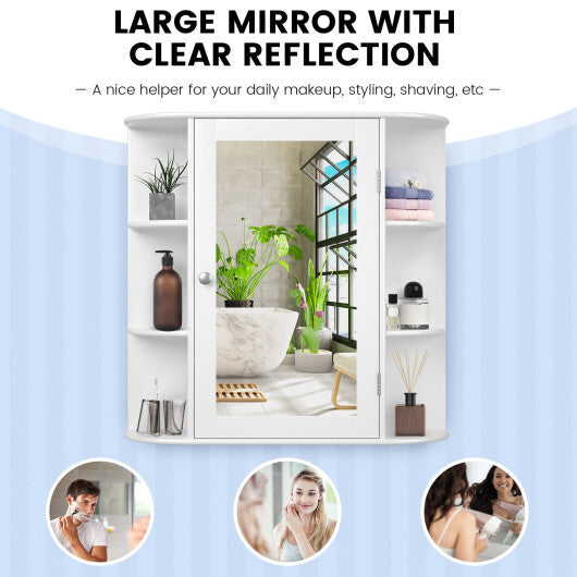Multipurpose Mount Wall Mirror Bathroom Storage Cabinet-White