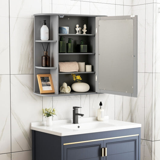 Multipurpose Mount Wall Mirror Bathroom Storage Cabinet-White