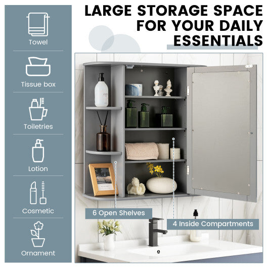 Multipurpose Mount Wall Mirror Bathroom Storage Cabinet-White