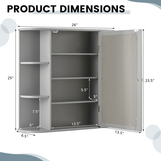 Multipurpose Mount Wall Mirror Bathroom Storage Cabinet-White