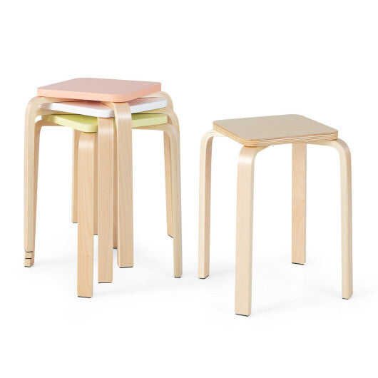 Set of 4 Colorful Square Stools with Anti-slip Felt Mats-Multicolor - Color: Multicolor W2B