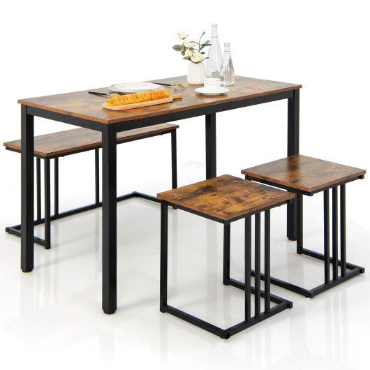 4 Pieces Space-Saving Dining Table Set with Bench and 2 Stools-Oak W2B
