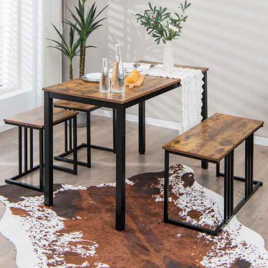 4 Pieces Space-Saving Dining Table Set with Bench and 2 Stools-Oak W2B