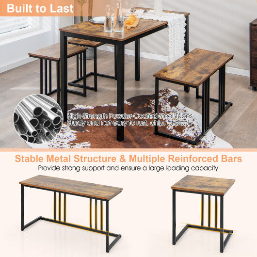 4 Pieces Space-Saving Dining Table Set with Bench and 2 Stools-Oak W2B