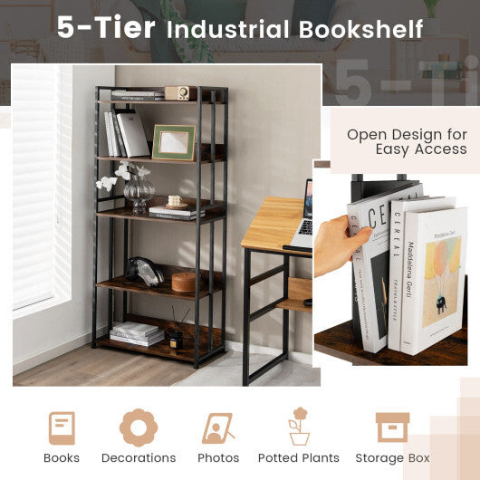 3/5-Tier Industrial Bookshelf Storage Shelf Display Rack with Adjustable Shelves-3-Tier W2B