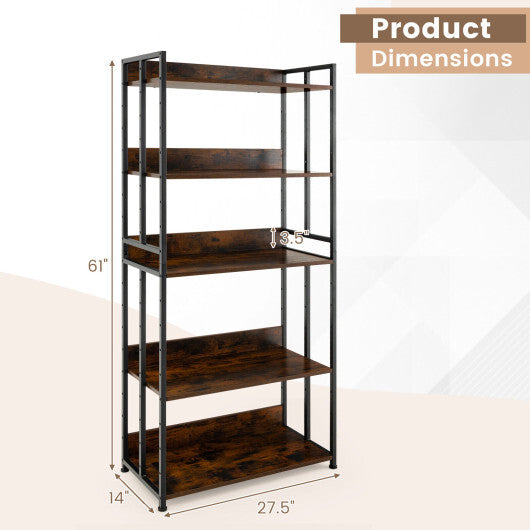 3/5-Tier Industrial Bookshelf Storage Shelf Display Rack with Adjustable Shelves-3-Tier W2B
